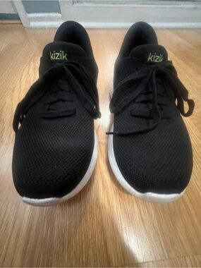 Kizik Black Knit Slip-On Sneakers with White and Lime Sole - Sz 8